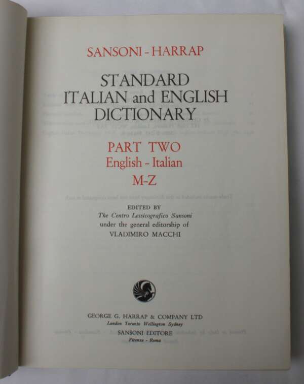 Sansoni-Harrap Standard Italian and English Dictionary, Part 2: English-Italian, M-Z